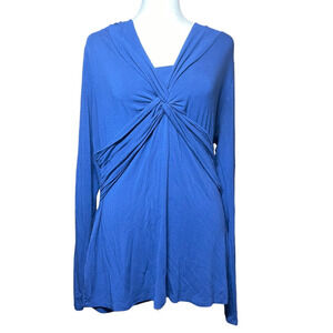 Boden Women's Long Sleeve Twist Front Top Blue Slinky‎ Blouse Sz 14 Stretchy